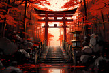 red tori gate at the shrine anime style