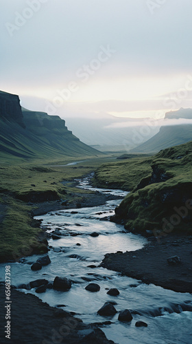 beautiful natural landscape with a creek and flowing water