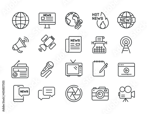 Mass media thin line icons. Editable stroke. For website marketing design, logo, app, template, ui, etc. Vector illustration.