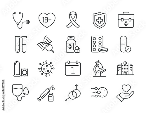HIV and Aids thin line icons. Editable stroke. For website marketing design, logo, app, template, ui, etc. Vector illustration.