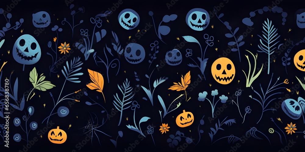 Naklejka premium Scary Faces seamless pattern for Halloween wrapping 