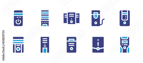 CPU icon set. Duotone color. Vector illustration. Containing cpu, pc tower, computer, tower, data storage, case, desktop. © Huticon
