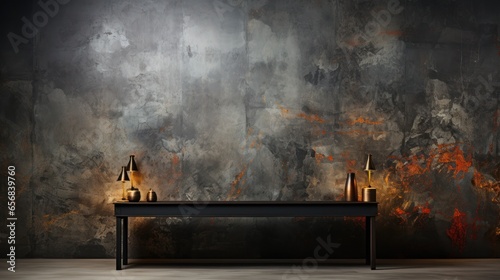 Grunge black wall texture dark concrete floor rough background