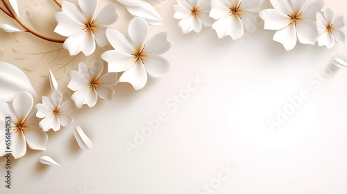3d classic mural illustration wallpaper background with flowers white circles simple decorative generative ai
 photo