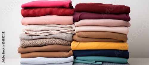 Isolated pile of folded clothes with various colors on white background