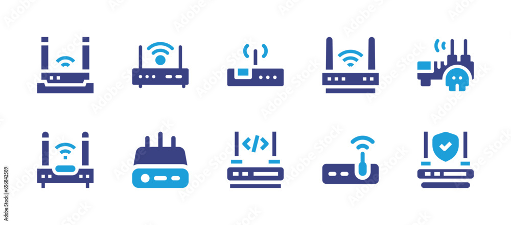 Router icon set. Duotone color. Vector illustration. Containing wifi router, router, wireless router.