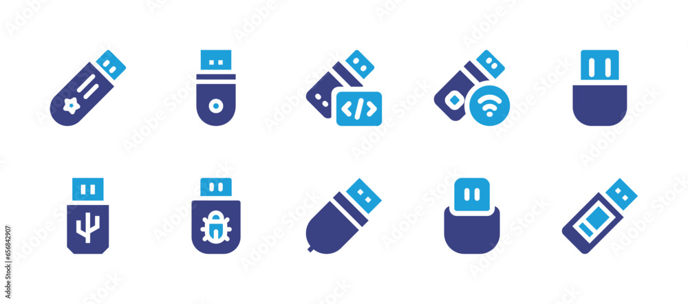USB flash drive icon set. Duotone color. Vector illustration. Containing usb, usb flash drive, usb drive, flash drive, drive.