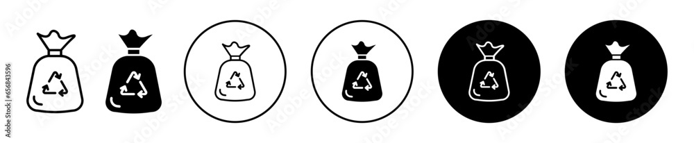 trash bag icon. Small recyclable eco friendly fabric bag symbol set. Plastic bin bag or waste collector vector sign. Garbage sack paper bag line logo trash bag icon. Small recyclable eco friendly fabric bag symbol set. Plastic bin bag or waste collector vector sign. Garbage sack paper bag line logo