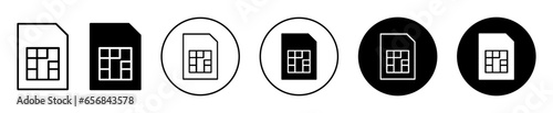 Sim card icon. Microchip of smartphone sim card symbol set. smart 4g or 5g gsm prepaid or postpaid dual sim card vector sign. Mobile Nano chip line logo