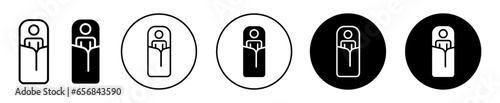 Sleeping bag icon. outdoor portable resting sleep bag symbol set. Adventure camping or hiking foldable sleeping bag for baby or infant child vector line sign.