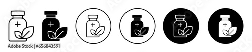 Modern alternative medicine icon. Ayurvedic homeopathic medical drug bottle symbol set. Alternative modern medicine pill or tablet vector sign. Herbal supplement or natural traditional medicine icon