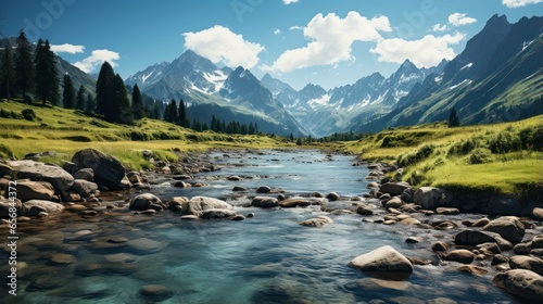 mountain views in the background with a river and a path along the river