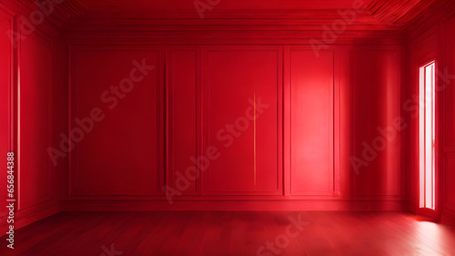 Background image of luxury red empty room in chinese style with play of light and shadow on walls and floor.