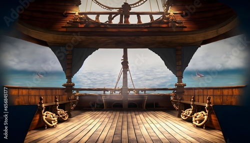 ship in the port wallpaper theater stage background featuring an abandoned pirate ship deck © Bilawl