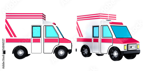 2 Points of View 3D Ambulance Icon This 3D icon offers two different perspectives of an ambulance, providing a versatile visual representation of emergency medical services and healthcare transport. 