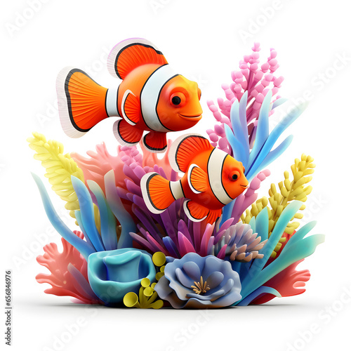 Cartoon 3d of clown fish isolated on white