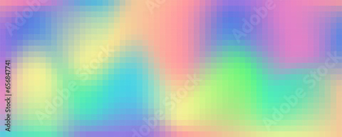 Pixel square rainbow pattern. Abstract wavy gradient mosaic background. Vector grid texture. Color geometric seamless holographic print