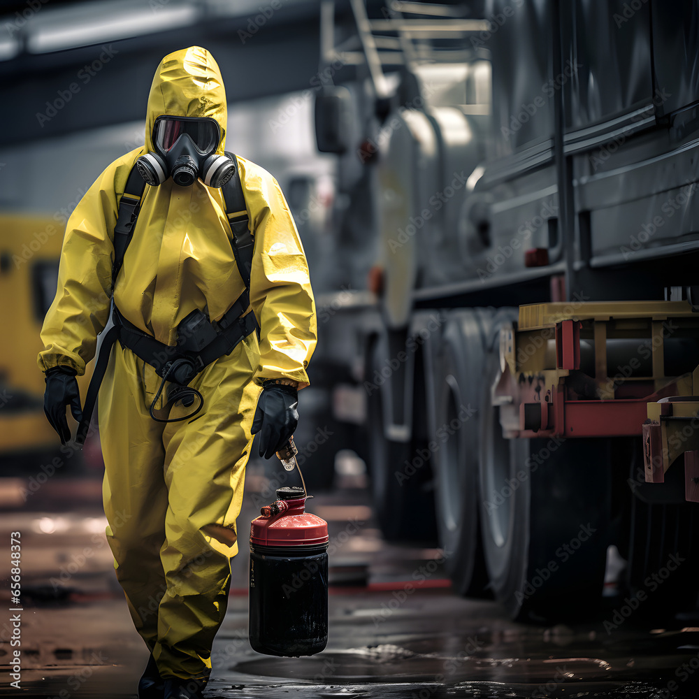 Foto de OHS worker wearing personal protective equipment (PPE) while overseeing a hazardous