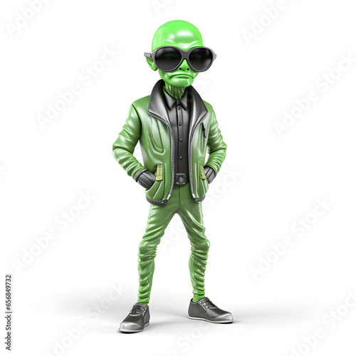 3d of green alien wearing a jacket isolated on white © AhmadSoleh