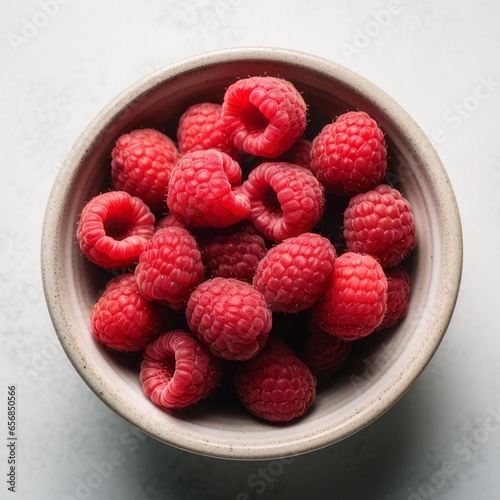 Raspberries in bowl on a white background