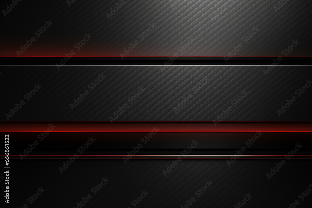 Dark carbon fiber background with red stripes. 3d illustration design. - obrazy, fototapety, plakaty 