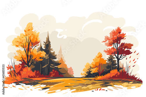 Autumn forest landscape. Fall season background. Vector illustration