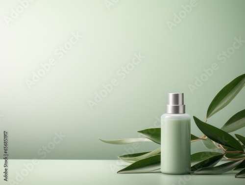Skin care products sage leaf color. Mock up. Copy space.