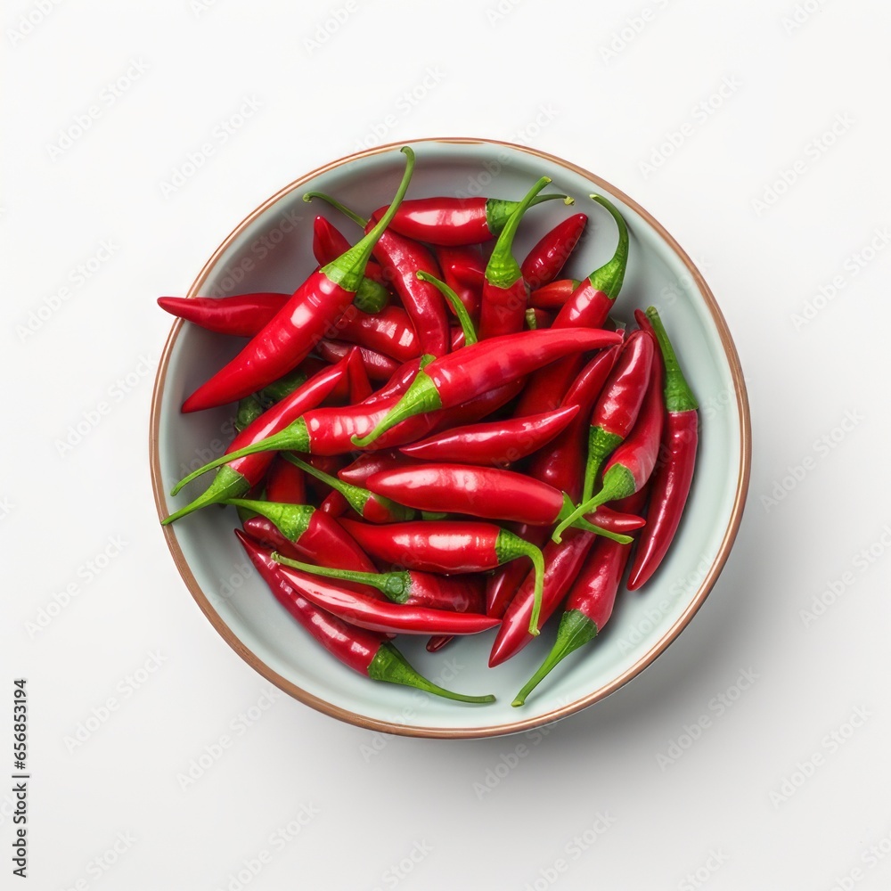 Small chili peppers in bowl on a white background Small chili peppers in bowl on a white background
