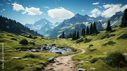 Footpath on the mountain with green and beautiful views