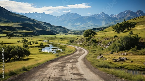 Mountain road in beautiful weather summer landscape and savanna