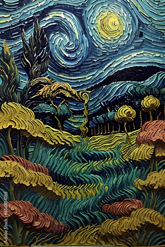abstract illustration of big weeds under starry night