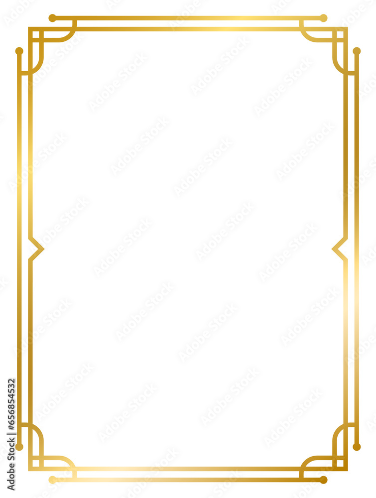 Obraz premium Art Deco decorative gold frame vintage frame line geometric wedding label card frame png transparent background 