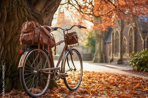 Retro bicycle by a Cambridge college in autumn photo