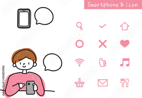 スマホと吹き出し。スマホを見てる人と吹き出し。シンプルなアイコンセット3