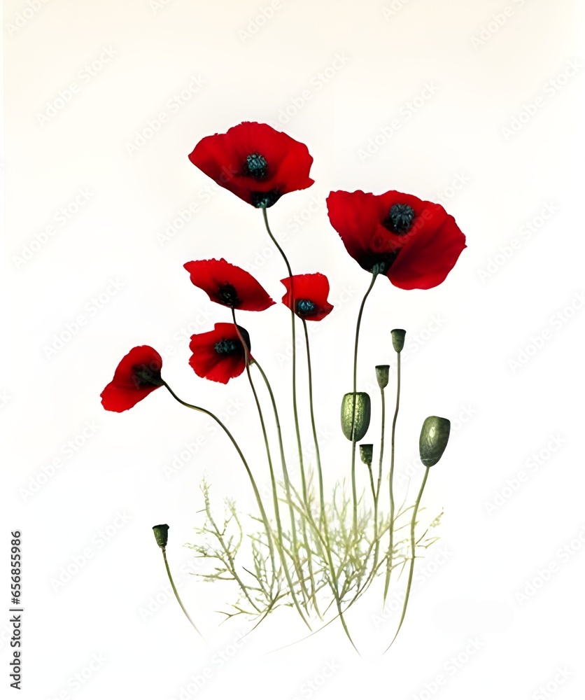 Obraz premium Red poppies on a white background
