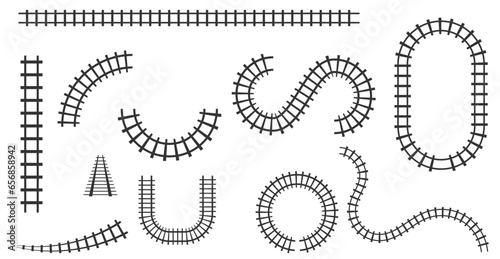 Creative vector illustration of curved railroad isolated on background. Straight tracks art design. Own railway siding. Transportation rail road. Abstract concept graphic element
