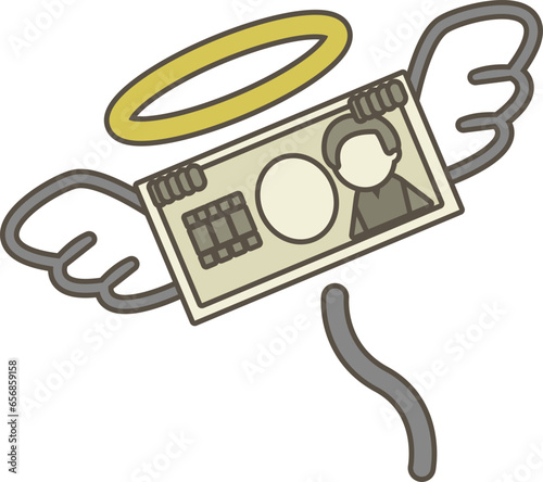 羽が生えた飛んでいく1万円札のイラスト