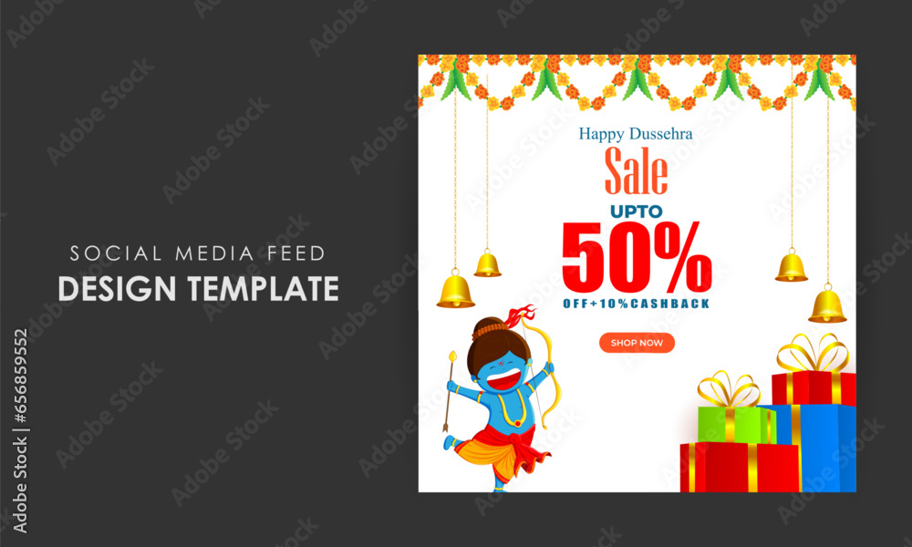 Fototapeta premium Vector illustration of Happy Dussehra Sale social media feed template