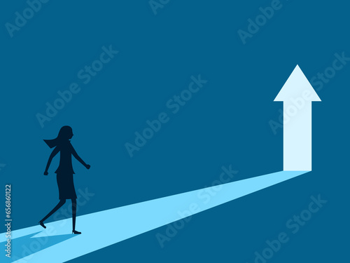 New opportunity solutions. woman walks towards the growth arrow exit vector © Nastudio