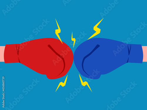 Boxer fighting. The gloves of the red and blue boxers. vector