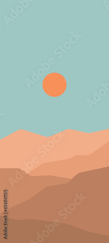 Minimalist mobile wallpaper with desert mountains and sunset minimal landscape vector
