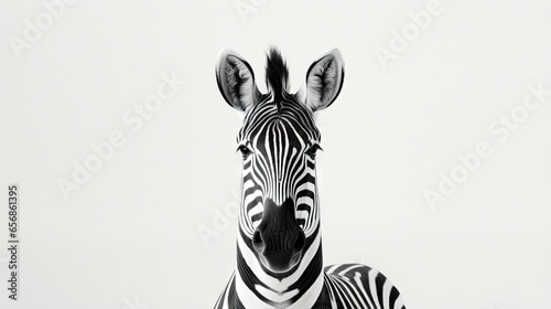  a black and white photo of a zebra's head. generative ai