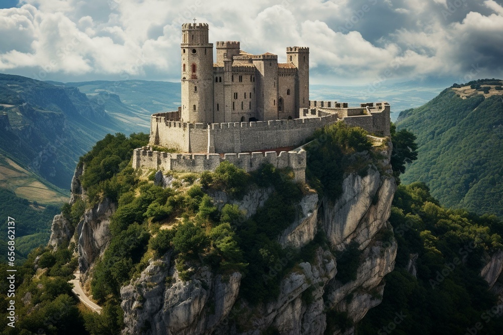 An ancient fortress in Italy. Generative AI - obrazy, fototapety, plakaty 