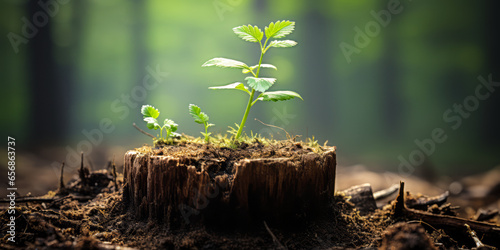 Forest Phoenix: Young Tree Revives from Old Tree Remnants photo