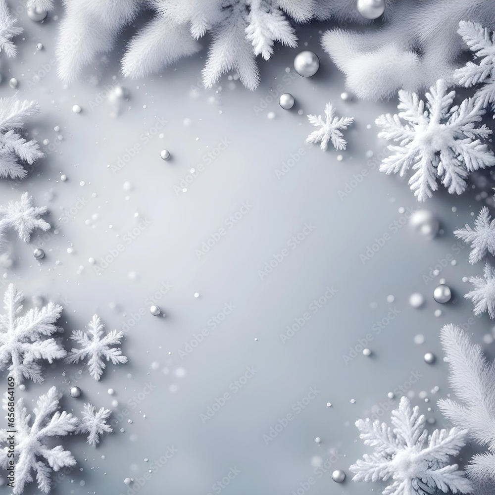 christmas background with snowflakes and fir tree