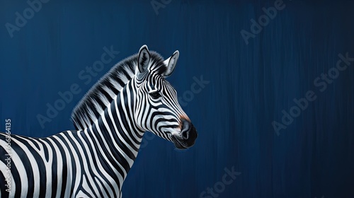  a zebra standing in front of a blue wall with a black background.  generative ai