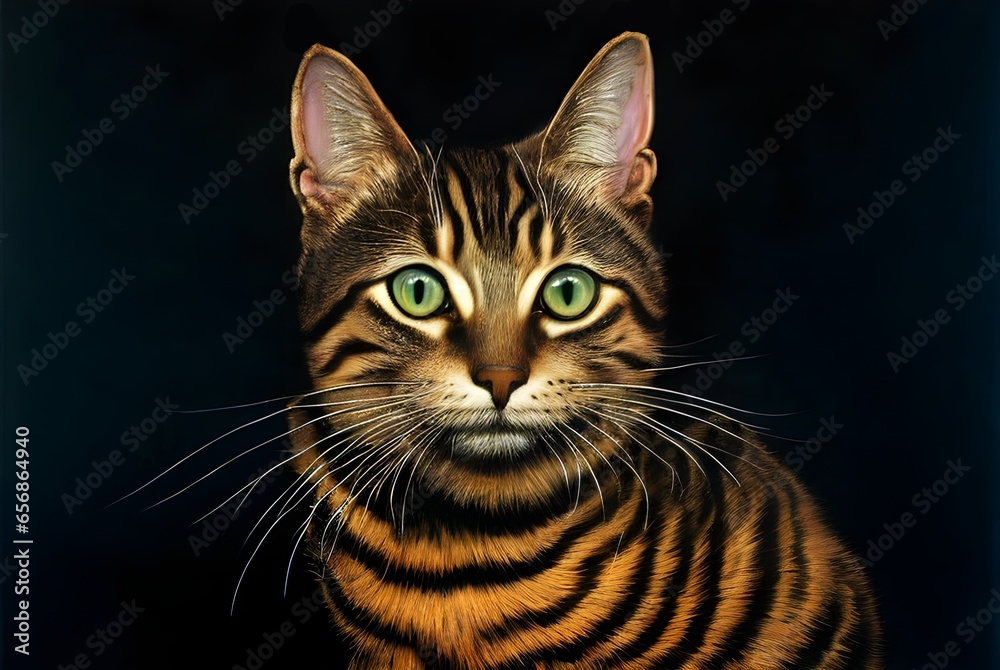Portrait of a Tabby Cat on Black