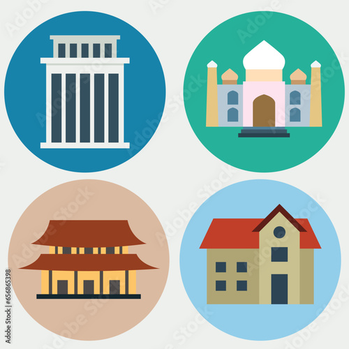 Buildings icon vector set. Bank, school, courthouse, university, library. Architecture concept. Can be used for topics like office, city, real estate © alnoman55