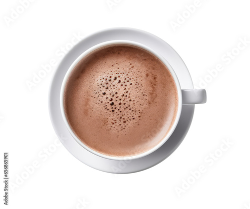 Cup of hot cocoa isolated on transparent background, top view