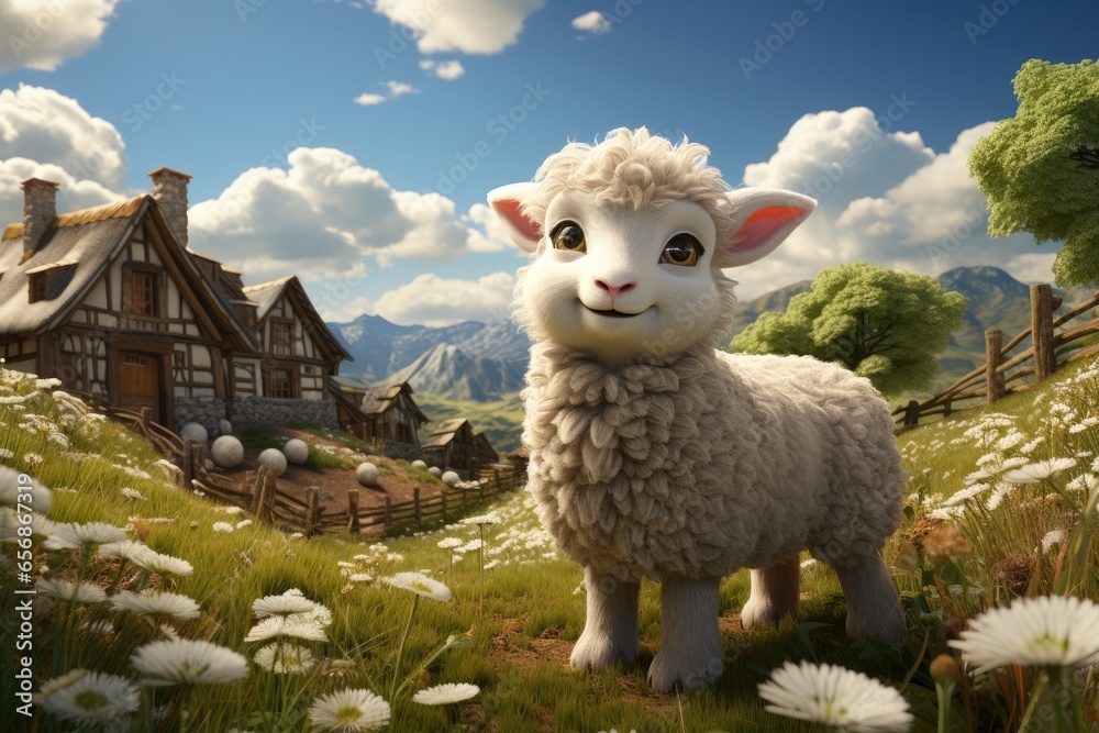 Farmers raise sheep with great joy, in farms, shear sheep to sell in market, farm scene with happy sheep Farmers raise sheep with great joy, in farms, shear sheep to sell in market, farm scene with happy sheep